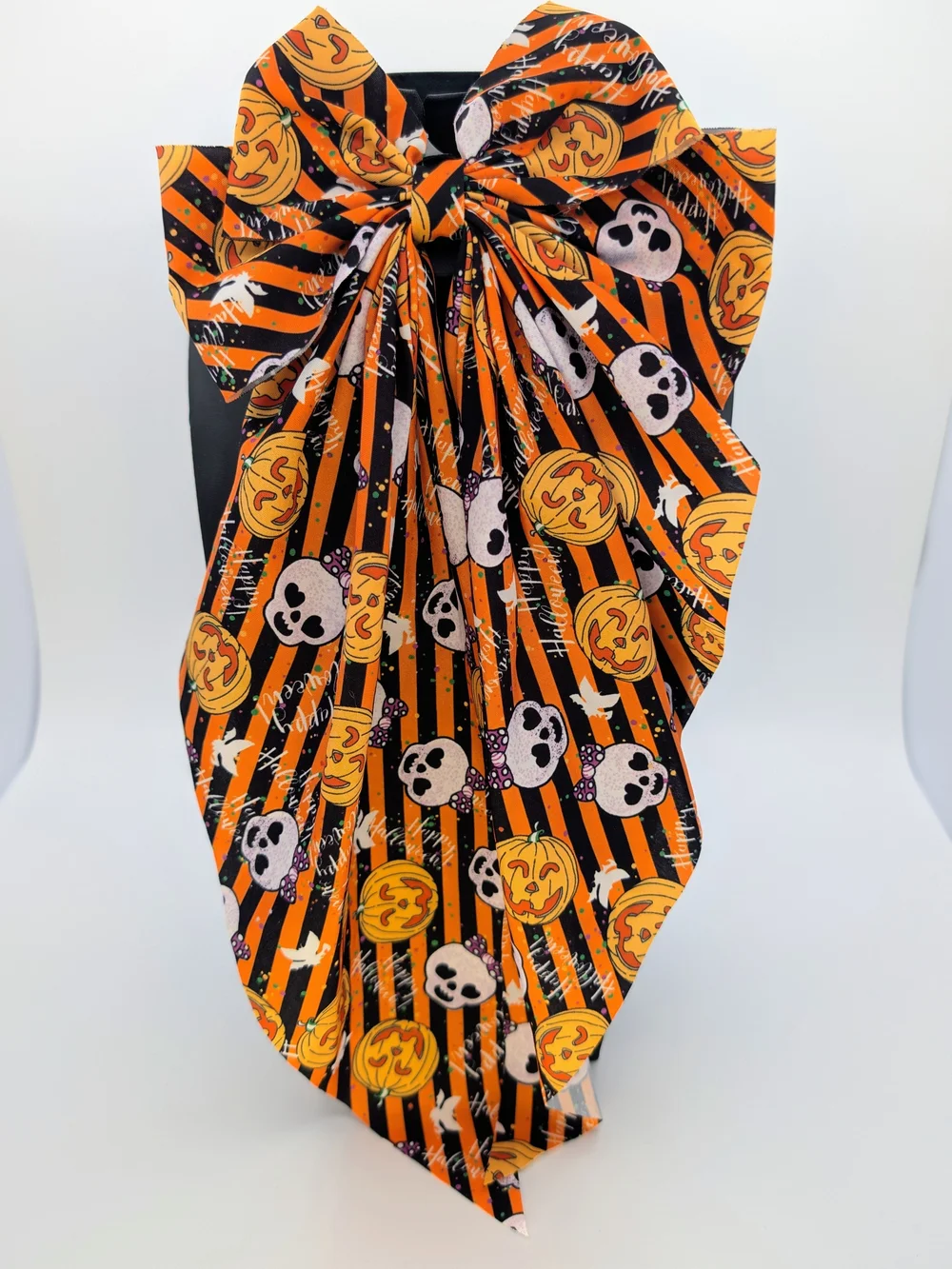 Halloween Pumpkin & Skull Long Tailed Hairbow